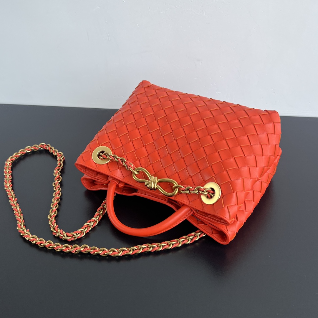 Small Andiamo Intrecciato Leather Top Handle Bag Orange Red